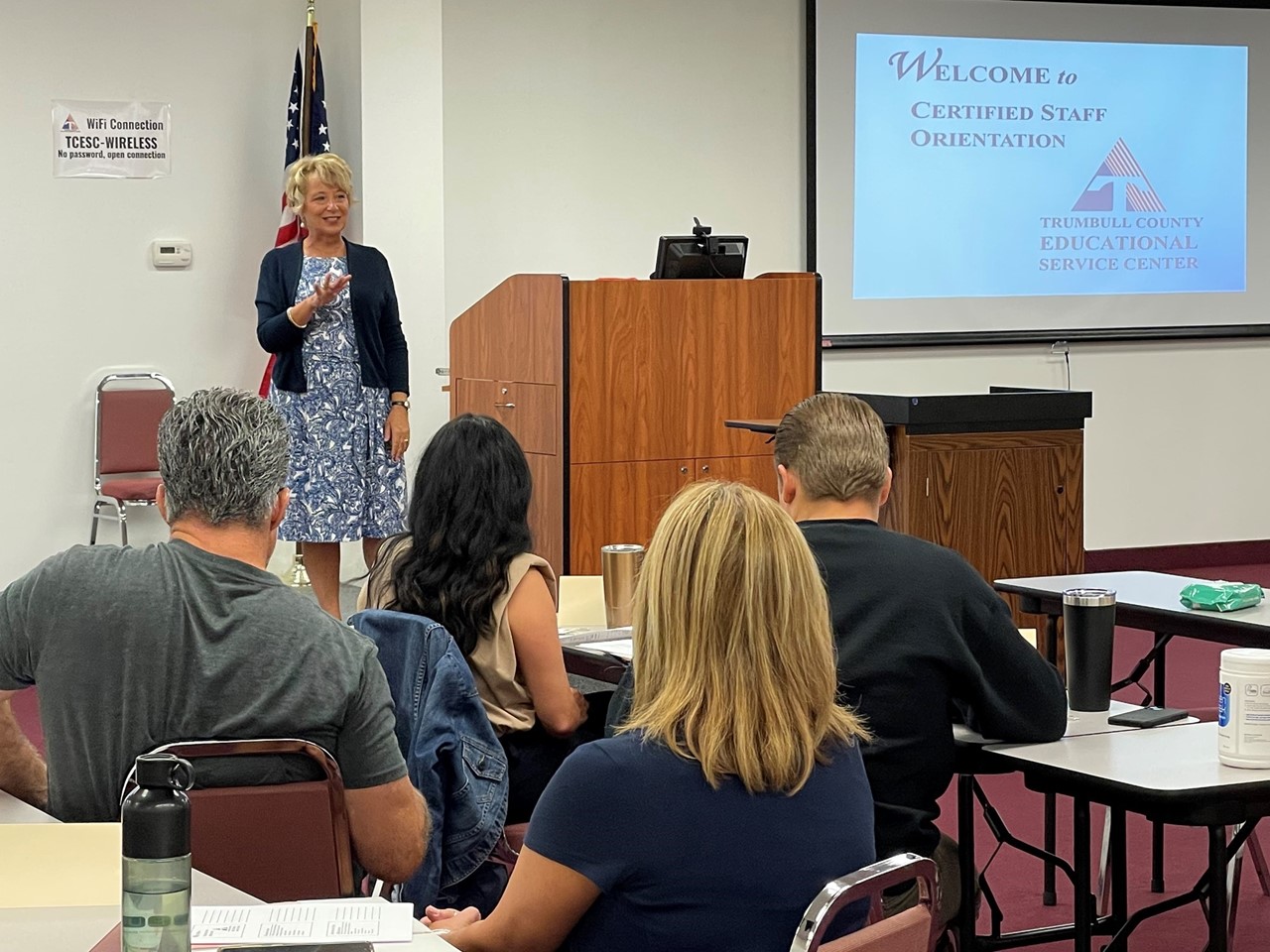 Human Resource Supervisor Carlotta Sheets addresses new hires at orientation as we prepare for the upcoming school year.